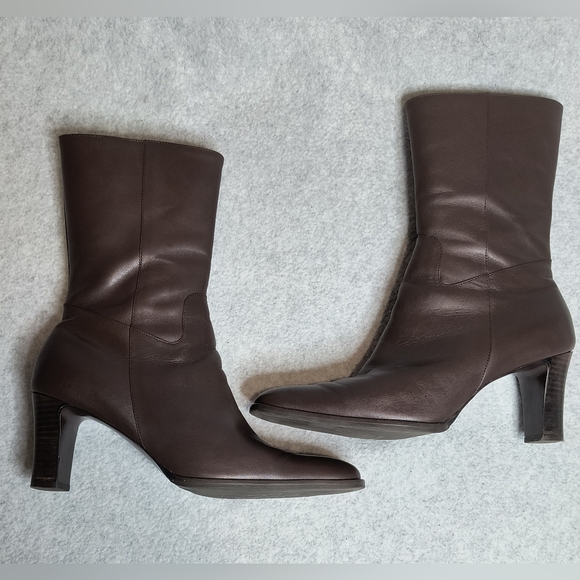 Lauren Ralph Lauren Colleen Brown Leather Mid Calf Boot Heeled Womens 6 1/2 B - Picture 7 of 16